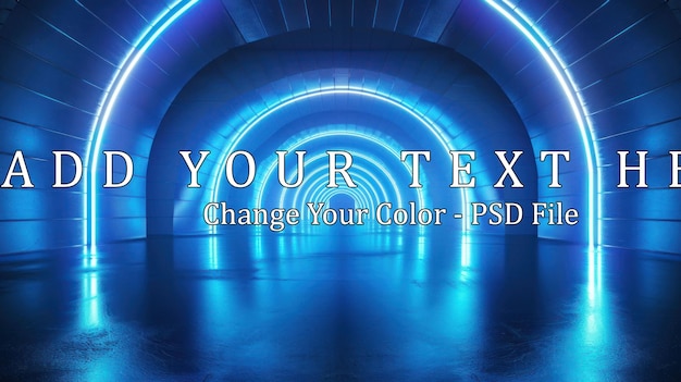 Futuristic Neon Tunnel with Blue Lights SciFi Corridor Background or Abstract Design Element