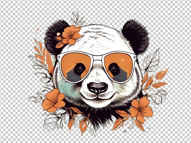 Futuristic panda bear head with flower