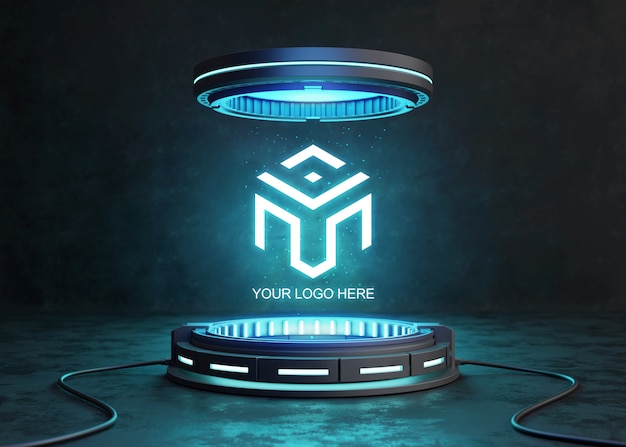 PSD futuristic pedestal for logo mockup