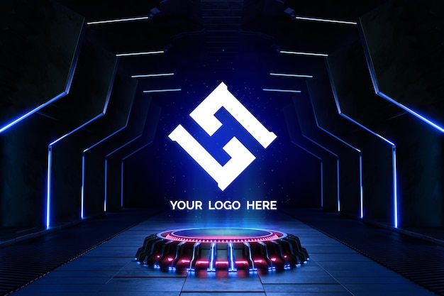 PSD futuristic pedestal for logo mockup