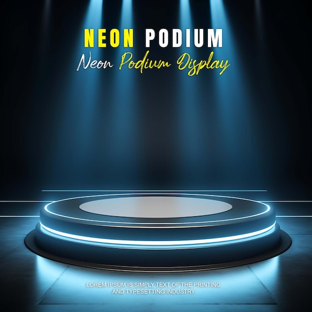 PSD futuristic podium scene product display with neon light stage display mockup product presentation