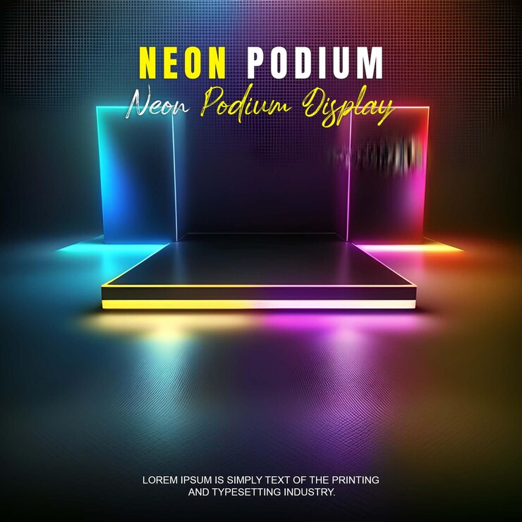 PSD futuristic podium scene product display with neon light stage display mockup product presentation