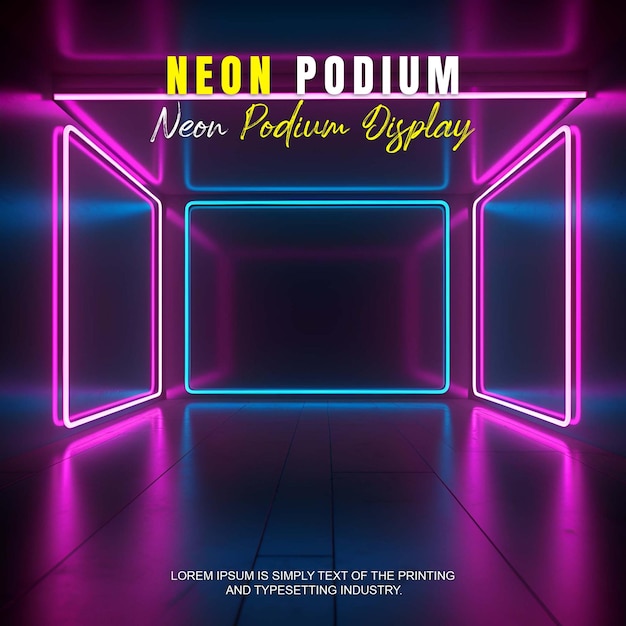 futuristic podium scene product display with neon light stage display mockup product presentation