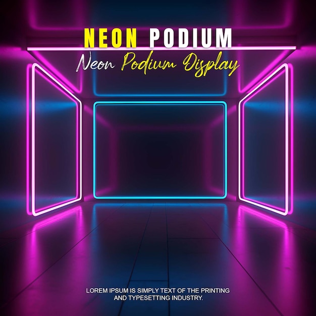 PSD futuristic podium scene product display with neon light stage display mockup product presentation