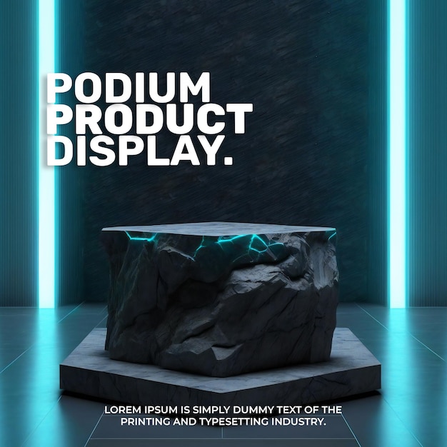 Futuristic podium stage display mockup product presentation neon light scene for product dispaly