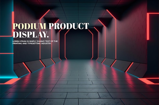 PSD futuristic podium stage display mockup product presentation neon light scene for product dispaly