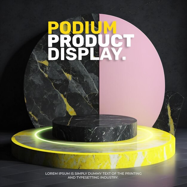 PSD futuristic podium stage display mockup product presentation , neon light scene for product display