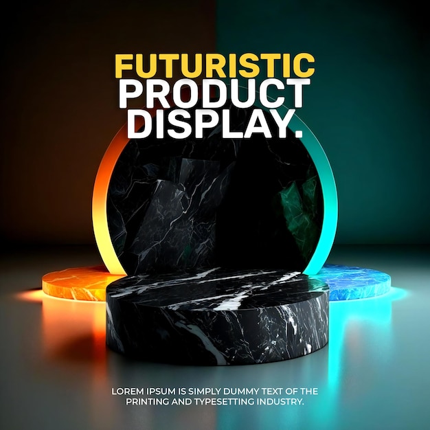 Futuristic podium stage display mockup product presentation , neon light scene for product display