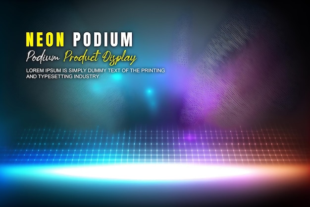 PSD futuristic podium stage display mockup product presentation with neon light scene product dispaly