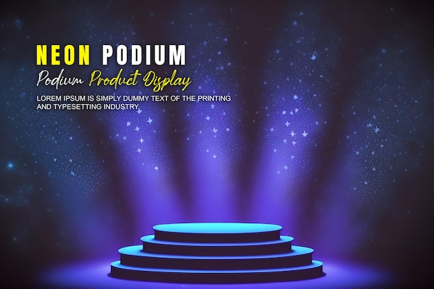 Futuristic podium stage display mockup product presentation with neon light scene product dispaly