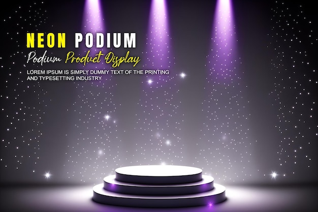 PSD futuristic podium stage display mockup product presentation with neon light scene product dispaly