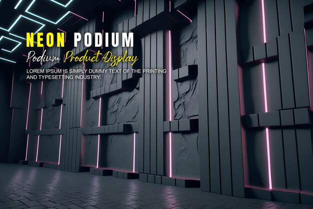 Futuristic podium stage display mockup product presentation with neon light scene product dispaly