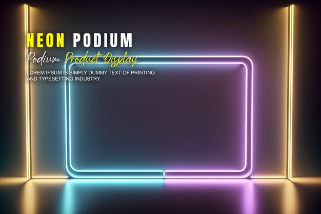 Futuristic podium stage display mockup product presentation with neon light scene product dispaly