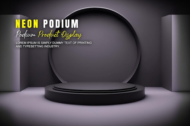 Futuristic podium stage display mockup product presentation with neon light scene product dispaly