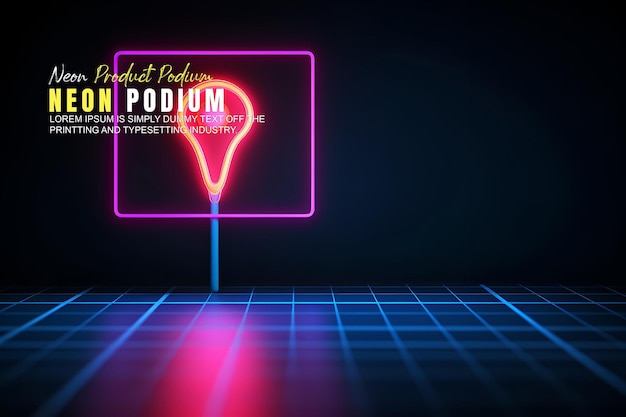 futuristic podium stage display mockup product presentation with neon light scene product dispaly