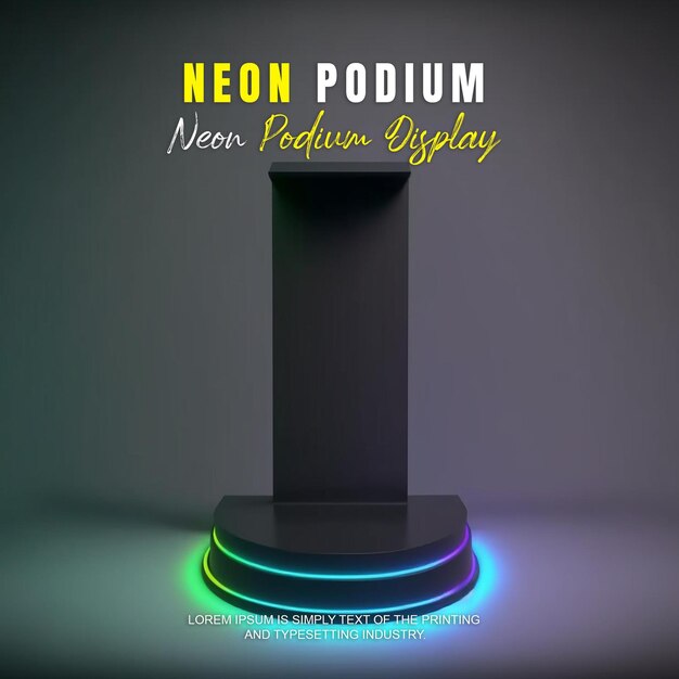 Futuristic podium stage display mockup product presentation with neon light scene product dispaly