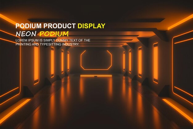 Futuristic podium stage display mockup product presentation with neon light scene product dispaly