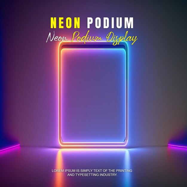 Futuristic podium stage display mockup product presentation with neon light scene product dispaly