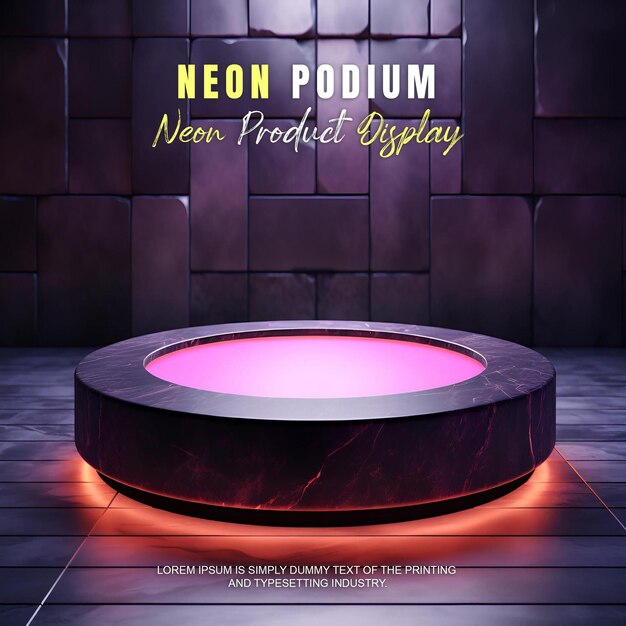 Futuristic podium stage display mockup product presentation with neon light scene product dispaly