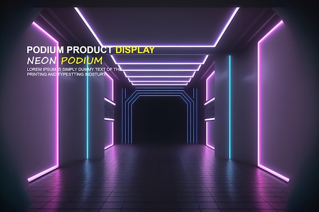 Futuristic podium stage display mockup product presentation with neon light scene product dispaly