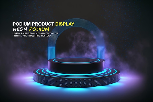 futuristic podium stage display mockup product presentation with neon light scene product dispaly