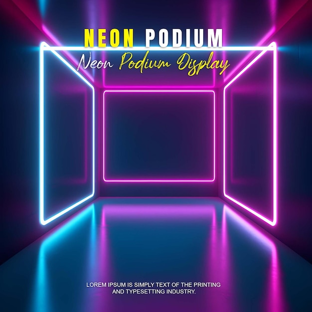 futuristic podium stage display mockup product presentation with neon light scene product display