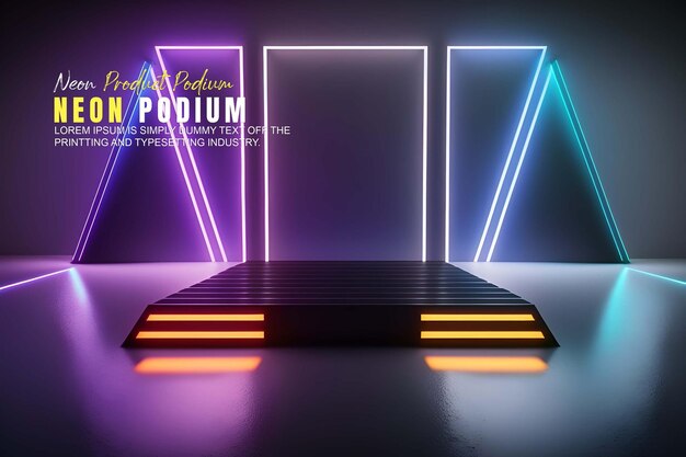 Futuristic podium stage display mockup product presentation with neon light scene product display