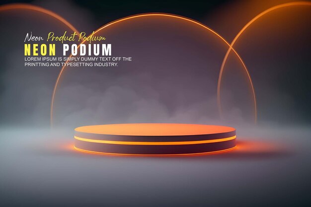 PSD futuristic podium stage display mockup product presentation with neon light scene product display