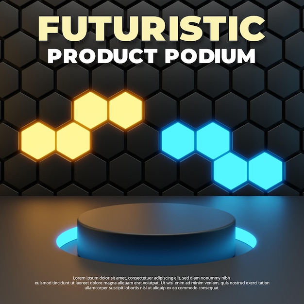 Futuristic podium stage template, 3d rendering