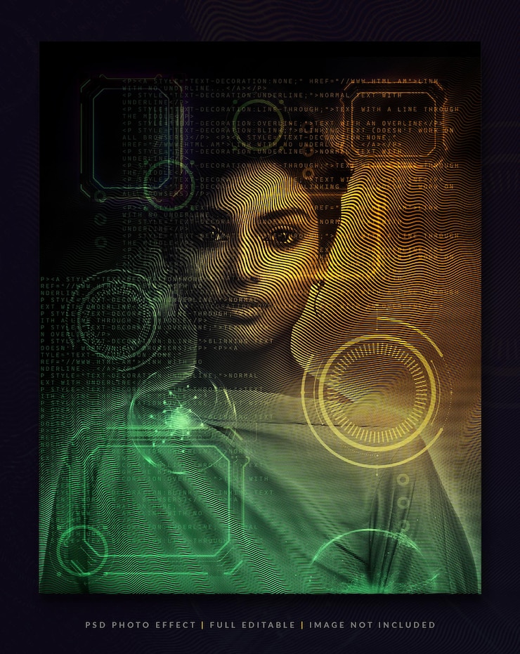 PSD futuristic portrait with holographic interface