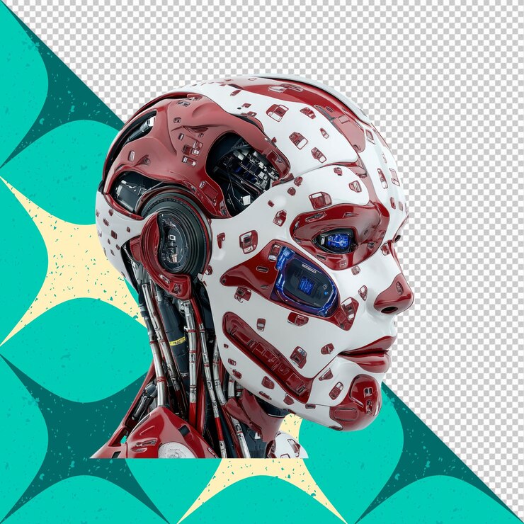 PSD futuristic red and white android head profile
