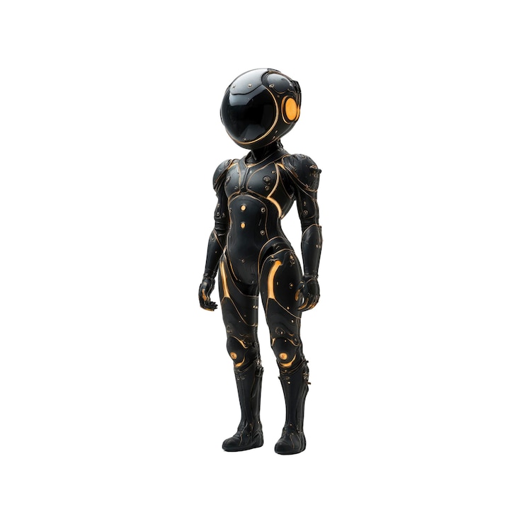 PSD futuristic robot in black and gold armor