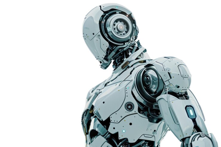 PSD futuristic robot isolated on white background studio technology photo aig57