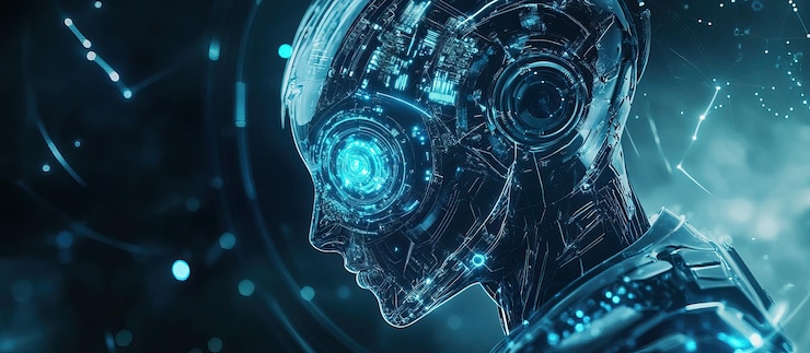 PSD futuristic robot with blue glowing lights