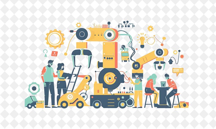 PSD 未来のロボット工学 エンジニア キャラクタービルディングとpngの人々 日々の仕事のイラスト