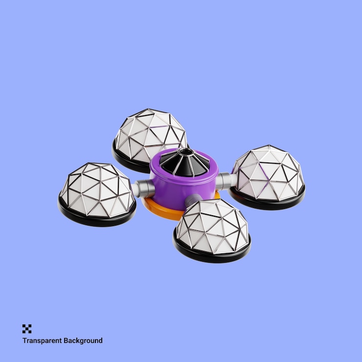 PSD futuristic space colony in 3d icon style