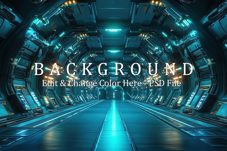 PSD futuristic spaceship corridor