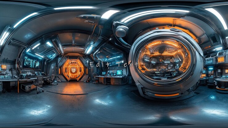 PSD futuristic spaceship interior 360 view control room