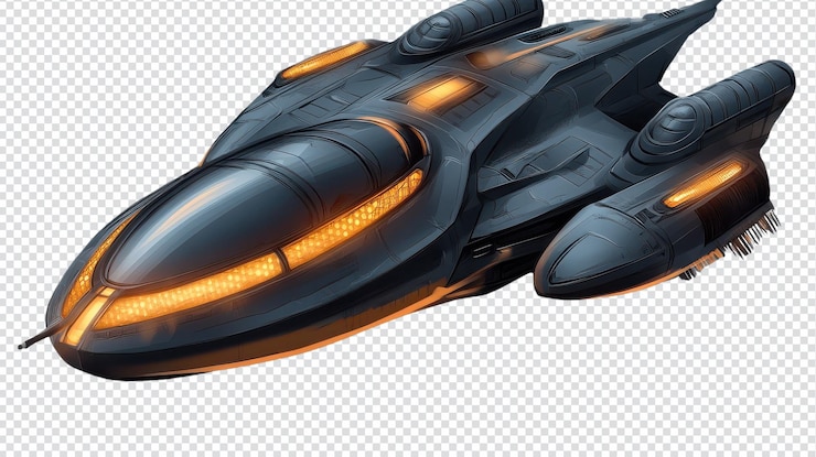 PSD futuristic spaceship isolated on a transparent background perfect for science fiction projects and creative designs