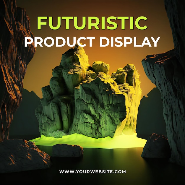 PSD futuristic stone podium stage display mockup product presentation , scene product display showcase