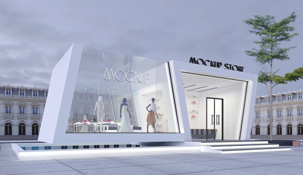 Futuristic store front with big logo