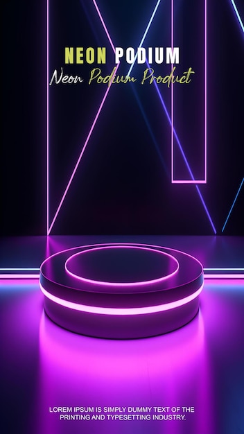 PSD futuristic story podium stage display mockup product presentation with neon light scene product