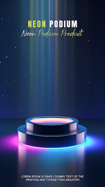 futuristic story podium stage display mockup product presentation with neon light scene product