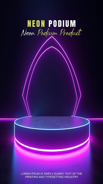 PSD futuristic story podium stage display mockup product presentation with neon light scene product