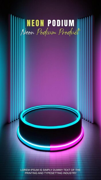 PSD futuristic story podium stage display mockup product presentation with neon light scene product