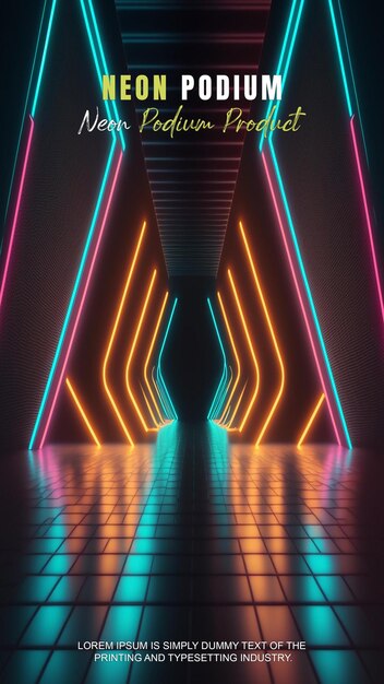 PSD storia futuristica esposizione sul podio modello di presentazione del prodotto con scena di luce al neon prodotto