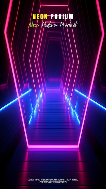 PSD storia futuristica esposizione sul podio modello di presentazione del prodotto con scena di luce al neon prodotto