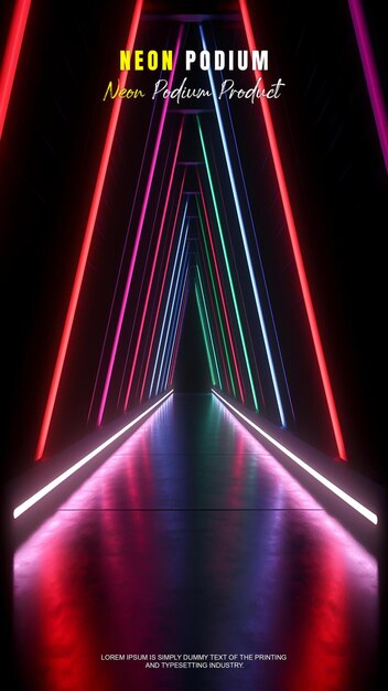 Storia futuristica esposizione sul podio modello di presentazione del prodotto con scena di luce al neon prodotto