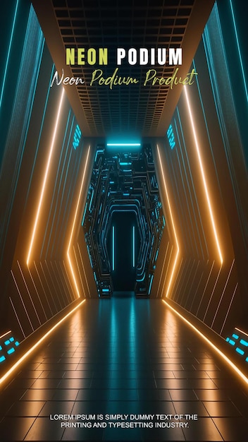 futuristic story podium stage display mockup product presentation with neon light scene product