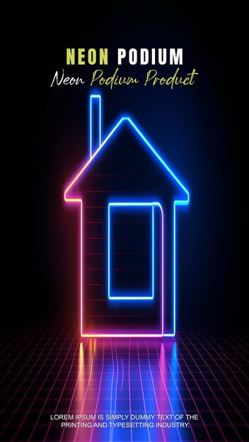 PSD futuristic story podium stage display mockup product presentation with neon light scene product